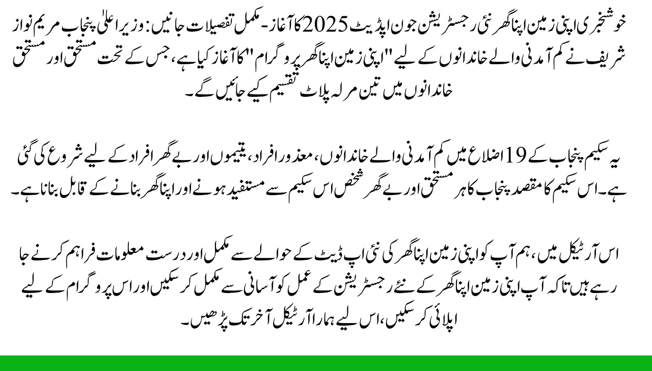 Good News Apni Zameen Apna Ghar New Registration Start June Update 2025 - Know Full Details