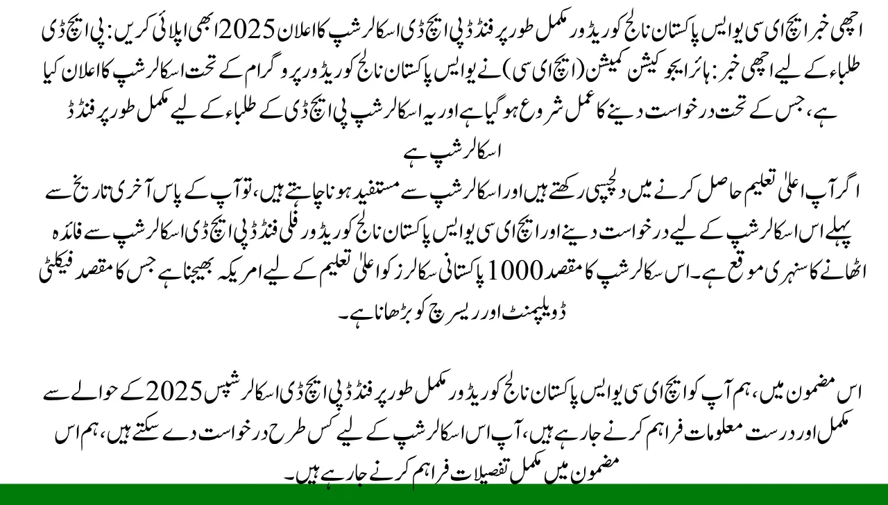 HEC US Pakistan Knowledge Corridor Fully funded PhD Scholarship Announced 2025